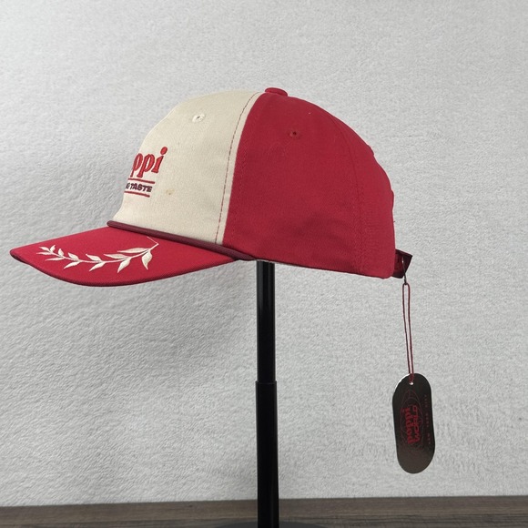 Poppi Hat Cap Snap Back Red Cream Embroidered Logo Soda Serving Taste Promo Mens - Picture 2 of 9